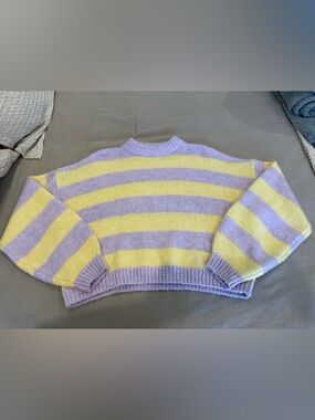 Topshop Lavender and Yellow Striped Crewneck Sweater